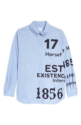 burberry Anette Horseferry Cotton Button-Down Shirt in Sky Blue
