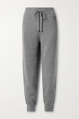 Burberry - Appliquéd Paneled Knitted Tapered Track Pants - Gray