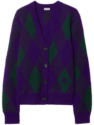 Burberry Argyle-intarsia distressed-finish cardigan - Purple