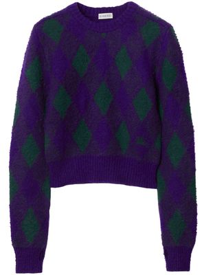 Burberry argyle-knit wool cropped jumper - Purple