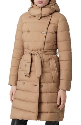 burberry Ashwick Double Breasted Quilted Coat with Removable Hood in Muted Brown