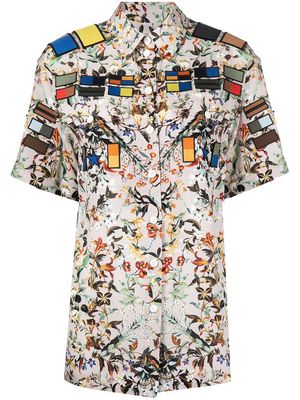Burberry badge-embellished floral shirt - Neutrals