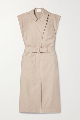 Burberry - Belted Cotton-sateen Midi Dress - Brown
