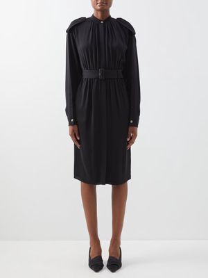 Burberry - Belted Silk-georgette Midi Dress - Womens - Black