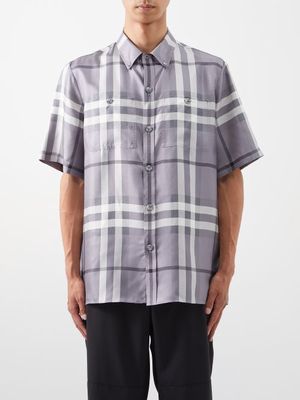 Burberry - Bethnal Checked Silk Short-sleeved Shirt - Mens - Grey Multi