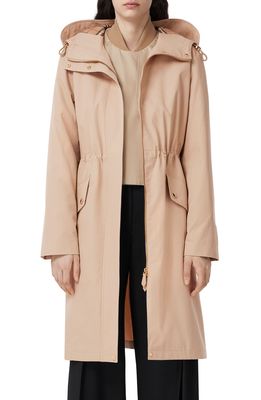 Burberry Binham Hooded Gabardine Coat in Soft Fawn