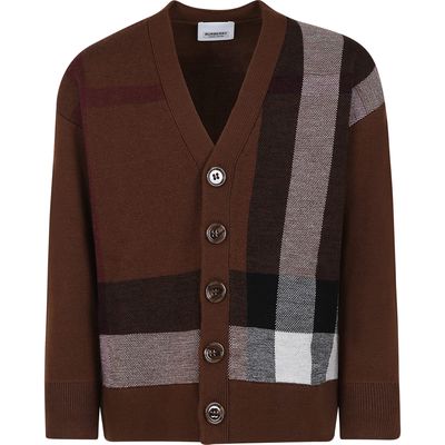 Burberry Brown Cardigan For Boy With Vintage Chec