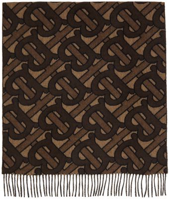 Burberry Brown Cashmere Monogram Scarf