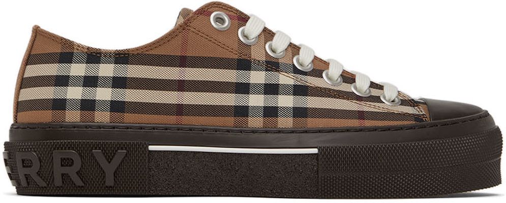 Burberry Brown Cotton Check Sneakers