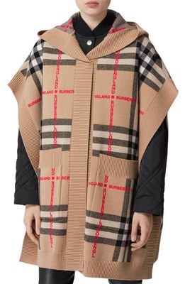burberry Carla Check Wool & Cashmere Knit Cape in Archive Beige