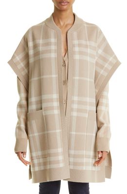 burberry Carly Check Wool & Cashmere Cape in Soft Fawn Check