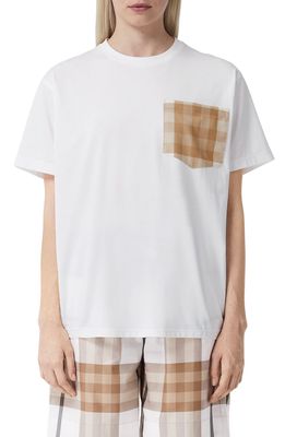 Burberry Carrick Check Pocket Cotton T-Shirt in White