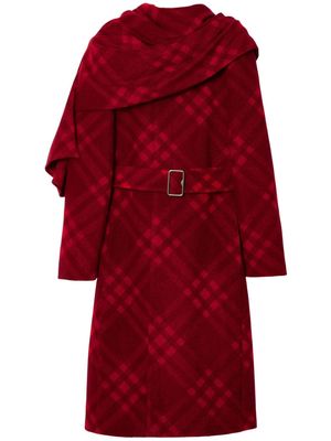 Burberry Check draped scarf-detail coat - Red