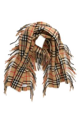 burberry Check Fringed Cashmere Scarf in Archive Beige