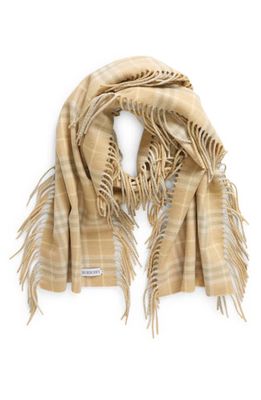 burberry Check Fringed Cashmere Scarf in Flax