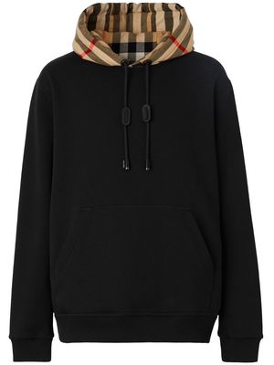 Burberry check-hood cotton hoodie - Black