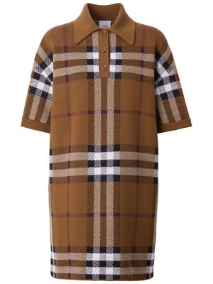 Burberry check-jacquard polo shirt dress - Brown