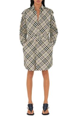 burberry Check Long Sleeve Belted Cotton Twill Shirtdress in Lichen Ip Check