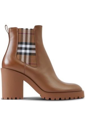 Burberry Check Panel 70mm leather ankle boots - Brown