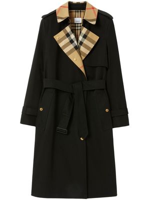 Burberry Check Panel cotton trench coat - Black