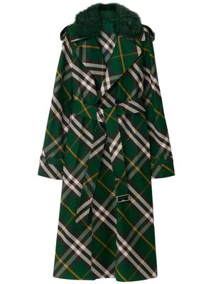 Burberry check-pattern cotton trench coat - Green