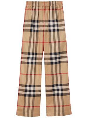 Burberry Check-pattern flared cotton trousers - Neutrals