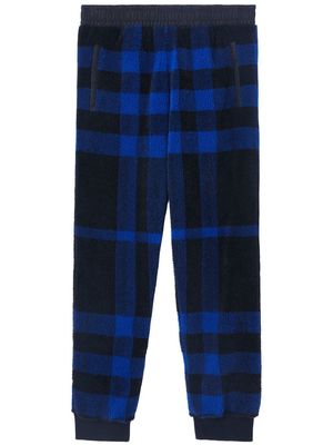 Burberry check-pattern fleece track pants - Blue