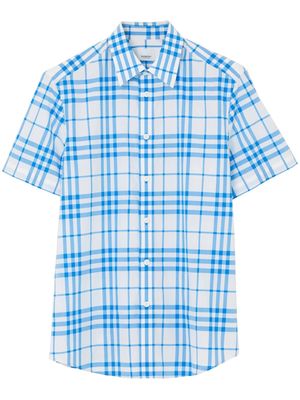 Burberry check-pattern short-sleeve cotton shirt - Blue