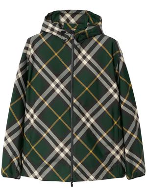 Burberry check-pattern zipped hooded jacket - Green