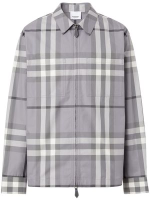 Burberry check-patterned zip-front shirt - Grey
