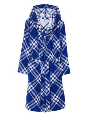 Burberry check-print hooded cotton robe - Blue