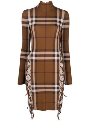 Burberry check-print side-ties midi dress - Brown