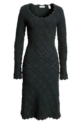 burberry Check Scoop Neck Long Sleeve Wool Blend Sweater Dress in Vine
