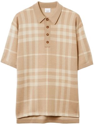 Burberry Check Silk Wool Jacquard Polo Shirt - Neutrals