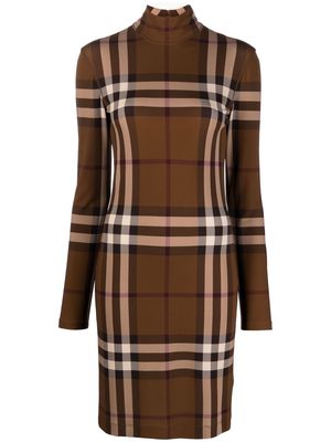 Burberry check stretch jersey funnel-neck dress - Brown