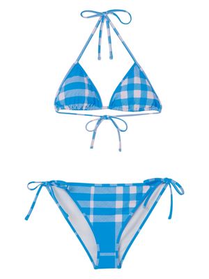 Burberry Check Stretch Nylon Triangle Bikini - Blue