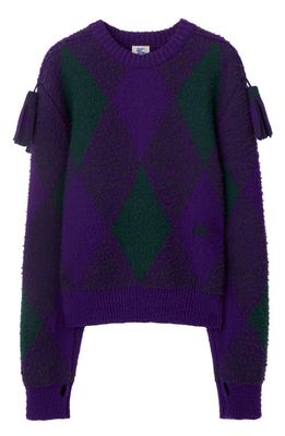 burberry Check Tassel Wool Crewneck Sweater in Royal Ip Pattern