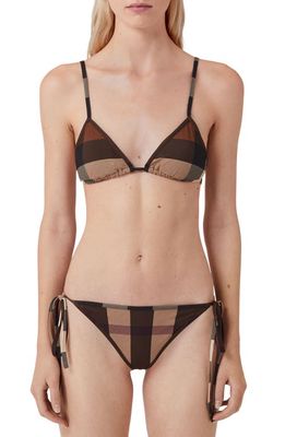 burberry Check Two-Piece Triangle Swimsuit in Dark Birch Brown Chk