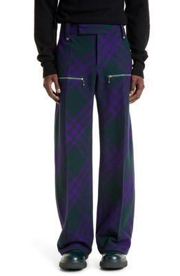 burberry Check Virgin Wool Knit Trousers in Deep Royal Ip Check at Nordstrom, Size 36 Us