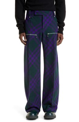 burberry Check Virgin Wool Knit Trousers in Deep Royal Ip Check