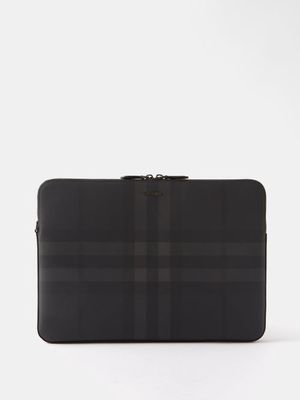 Burberry - Checked Coated-canvas Briefcase - Mens - Charcoal
