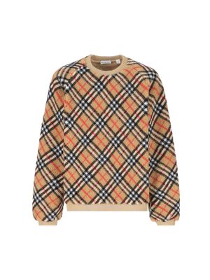 Burberry Checked Crewneck Fleece Sweatshirt