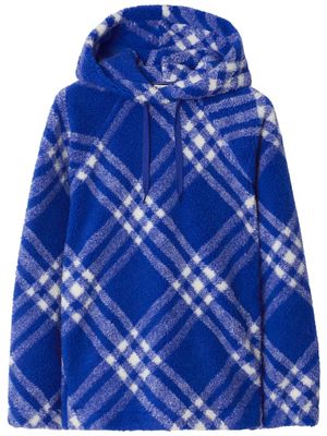 Burberry checked faux-shearling hoodie - Blue
