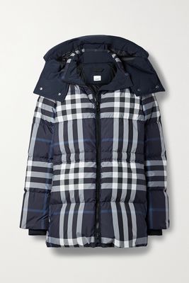 Burberry - Checked Hooded Quilted Shell Coat - Blue