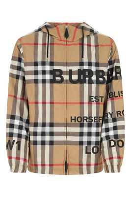 Burberry Checked Logo Print Hooded Jacket