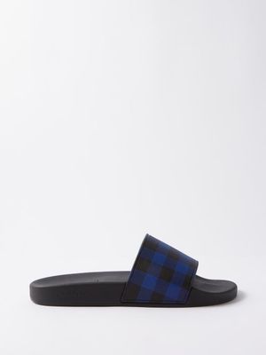 Burberry - Checked Rubber Slides - Mens - Blue