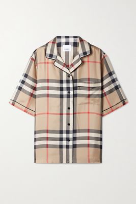 Burberry - Checked Silk-twill Shirt - Brown