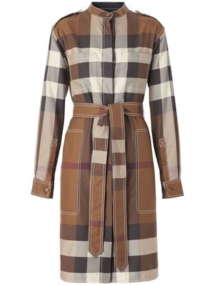 Burberry checked tied-waist shirt dress - Brown