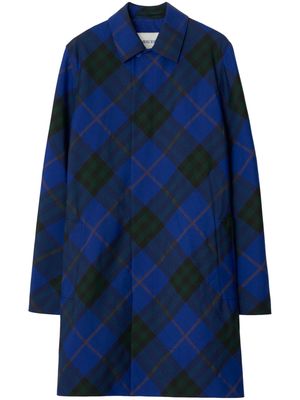 Burberry checked twill single-breasted car coat - Blue