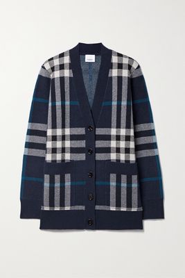 Burberry - Checked Wool And Cashmere-blend Cardigan - Blue